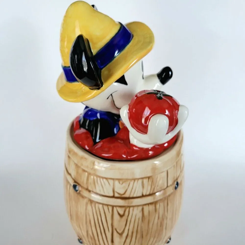 Homegrown Mickey Tomato Farmer Cookie Jar Barrel Treasure Craft Vintage Disney
